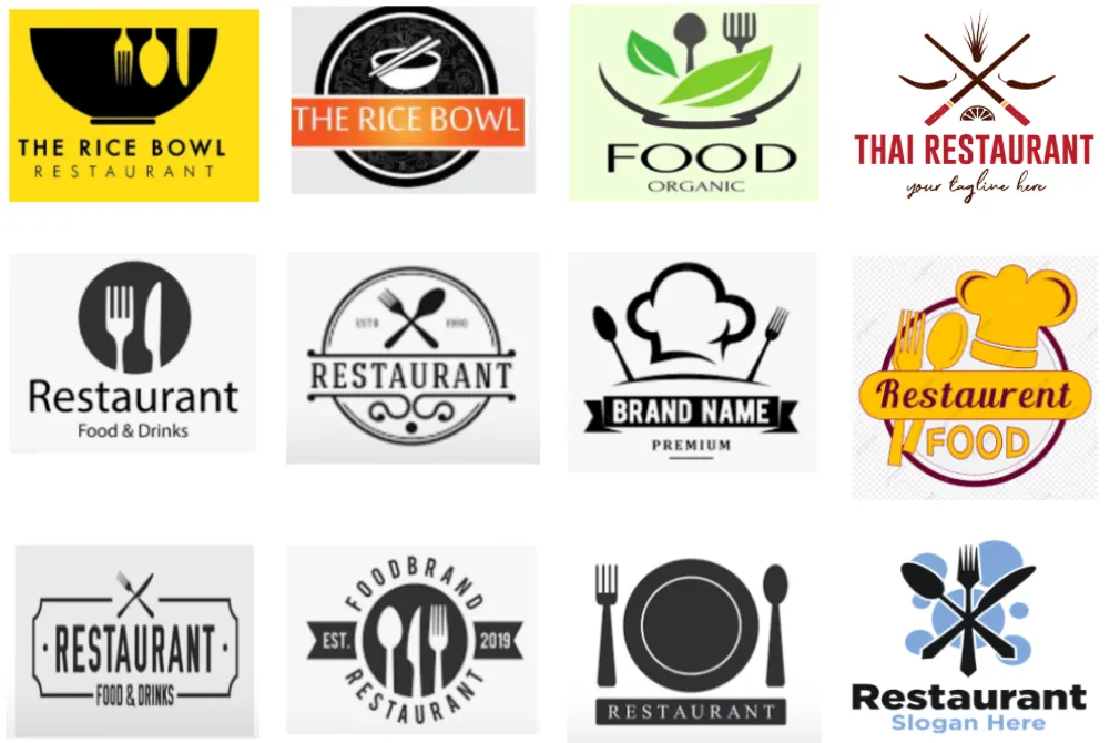 Logo quán ăn lấy ý tưởng từ vật dụng trong nhà bếp